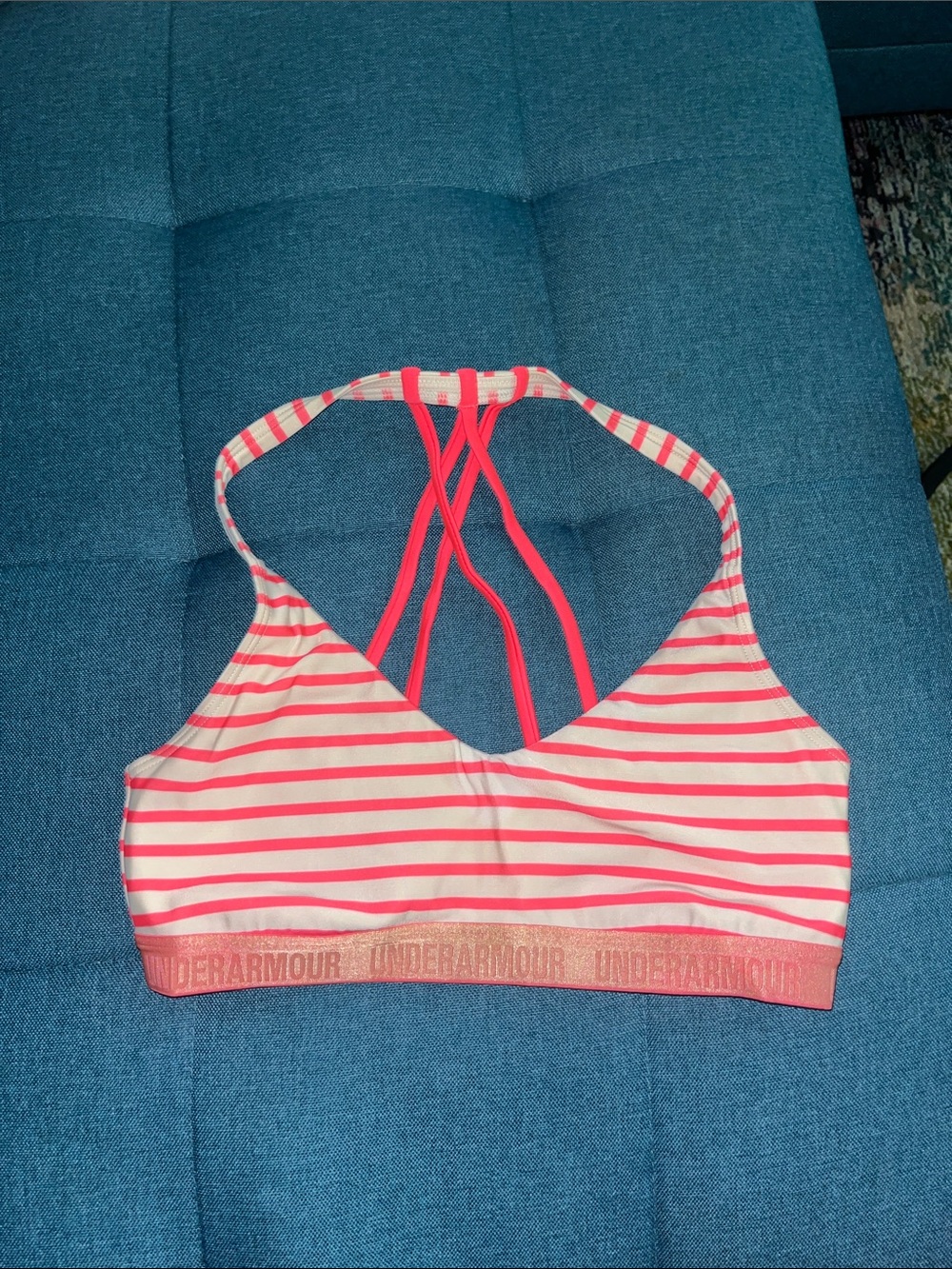 Under Armour Coral Pink & White Striped Racerback Sports Bra